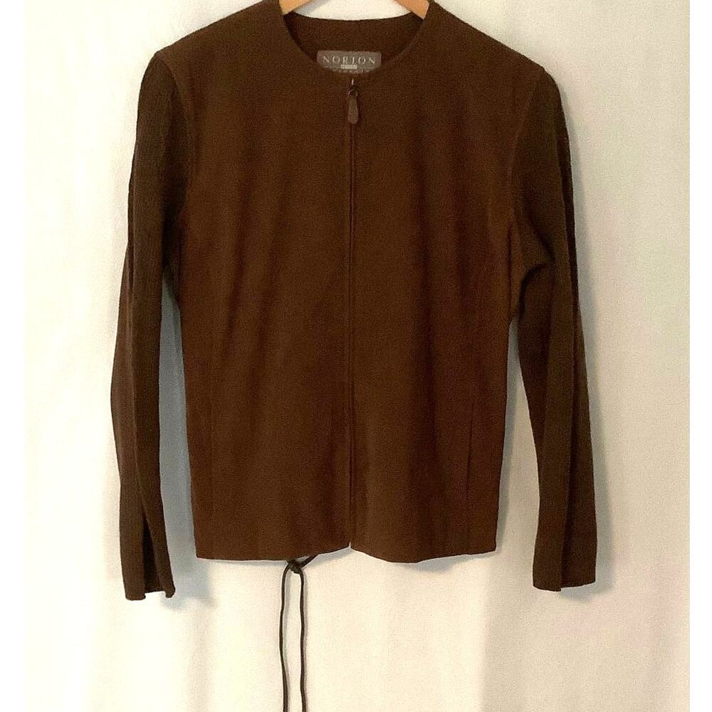 Norton McNaughton Womens Brown Long Sleeve Drawstring Waist Zip Jacket Size 12P